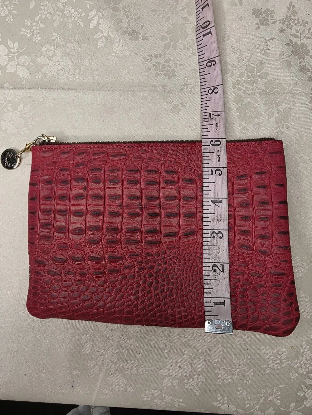 Planner Perfect Red Alligator Croc Embossed Leather Zippered Pouch Clutch